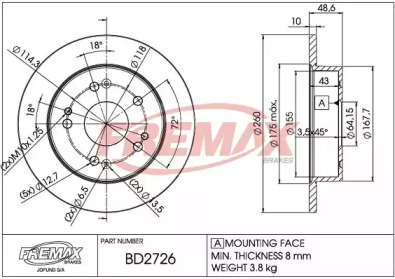 Дисковой тормозной механизм FREMAX для HONDA ACCORD V (CC, CD) 2.3 i SR