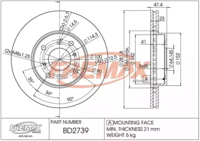 Дисковой тормозной механизм FREMAX для HONDA ACCORD V (CC, CD) 2.3 i SR