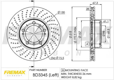 Тормозной диск FREMAX для PORSCHE 911 Кабриолет (997) 3.6 Carrera 4