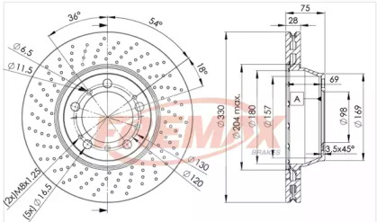 Тормозной диск FREMAX для PORSCHE 911 Кабриолет (997) 3.6 Carrera