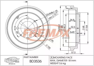 Тормозной барабан FREMAX для NISSAN ALMERA I (N15) 2.0 D