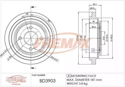 Тормозной барабан FREMAX для HONDA JAZZ II (GD_, GE3, GE2) 1.3 iDSi