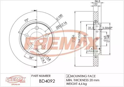 Тормозной диск FREMAX для VW BORA Variant (1J6) 2.8 V6 4motion