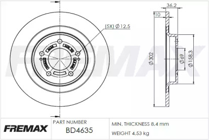 Тормозной диск FREMAX для MITSUBISHI OUTLANDER III (GG_W, GF_W, ZJ) 2.2 Di-D 4WD (GF6W)