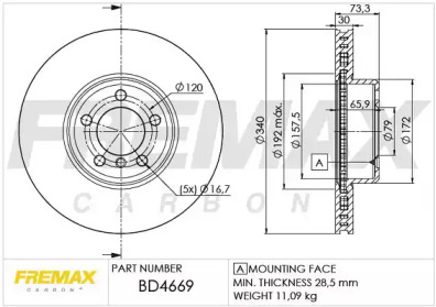 Тормозной диск FREMAX для BMW 3 (F30, F80) 320 i xDrive