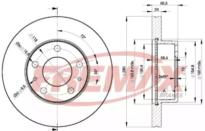 Тормозной диск FREMAX для FIAT DUCATO c бортовой платформой/ходовая часть (230_) 2.5 TDI