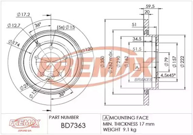 Тормозной диск FREMAX для LAND ROVER DISCOVERY III (L319) 4.4 4x4