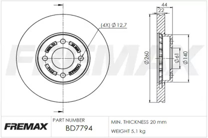 Тормозной диск FREMAX для NISSAN MICRA IV (K13) 1.2 DIG-S