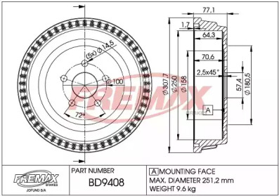 Тормозной барабан FREMAX для DODGE CARAVAN 3.8 i