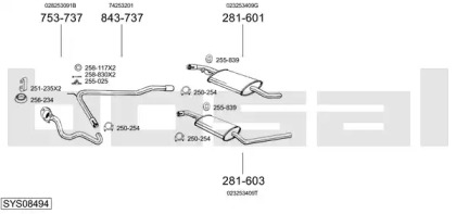 Выхлопная система BOSAL для VW TRANSPORTER IV c бортовой платформой/ходовая часть (70XD) 2.4 D Syncro