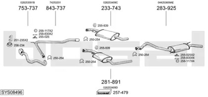 Выхлопная система BOSAL для VW TRANSPORTER IV c бортовой платформой/ходовая часть (70XD) 1.9 D