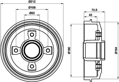 Тормозной барабан HELLA PAGID для PEUGEOT 205 I (741A/C) 1.7 Diesel