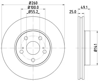 Тормозной диск HELLA PAGID для TOYOTA AVENSIS (_T22_) 1.6 (AT220_)