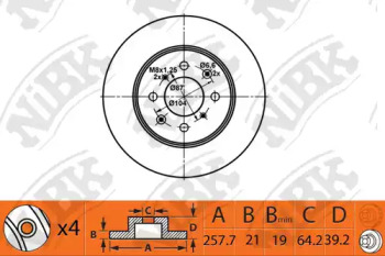 Дисковой тормозной механизм NiBK для HONDA JAZZ II (GD_, GE3, GE2) 1.2 i-DSI (GD5, GE2)