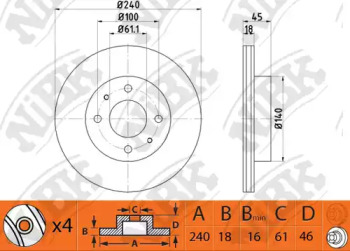 Дисковой тормозной механизм NiBK для NISSAN SUNNY III Liftback (N14) 2.0 D