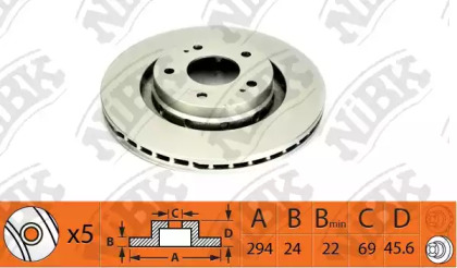 Тормозной диск NiBK для MITSUBISHI OUTLANDER III (GG_W, GF_W, ZJ) 2.2 Di-D 4WD (GF6W)