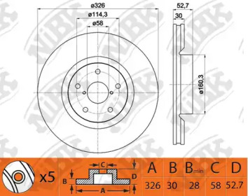 Тормозной диск NiBK для SUBARU IMPREZA седан (GD) 2.5 WRX STi AWD (GDF)
