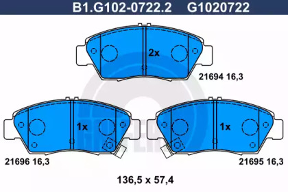 Тормозные колодки GALFER для HONDA CIVIC VII купе (EM2) 1.6 i