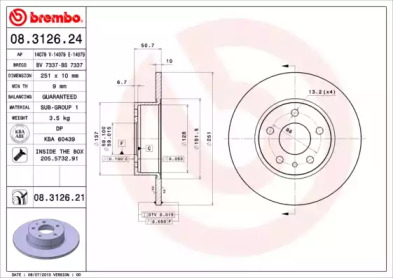 Тормозной диск BREMBO для ALFA ROMEO 164 (164_) 3.0 24V (164.K1)