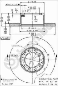 Тормозной диск BREMBO для MERCEDES-BENZ T1 автобус (602) 310 D 2.9