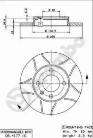 Тормозной диск BREMBO для VW GOLF II (19E, 1G1) 1.8 i Cat Syncro