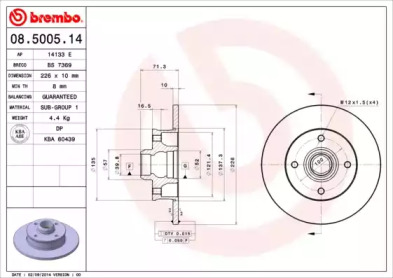 Тормозной диск BREMBO для VW GOLF II (19E, 1G1) 1.8 GTI 16V
