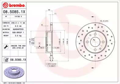 Тормозной диск BREMBO для ALFA ROMEO 146 (930_) 1.9 JTD (930.B4B)
