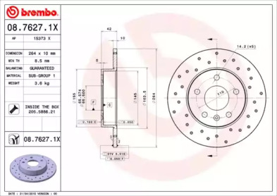 Тормозной диск BREMBO для CHEVROLET ZAFIRA (F75) 2.0