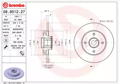 Тормозной диск BREMBO для PEUGEOT 207 CC (WD_) 1.6 16V Turbo