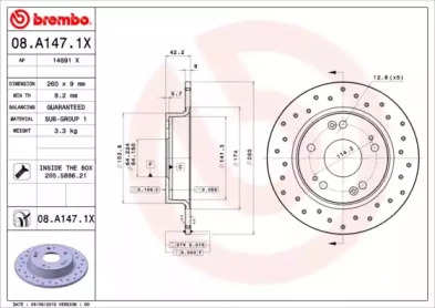 Тормозной диск BREMBO для HONDA CIVIC VIII Hatchback (FN, FK) Type R (FN2)