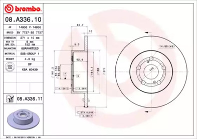 Тормозной диск BREMBO для TOYOTA AVENSIS (_T22_) 1.8 VVT-i (ZZT221_)