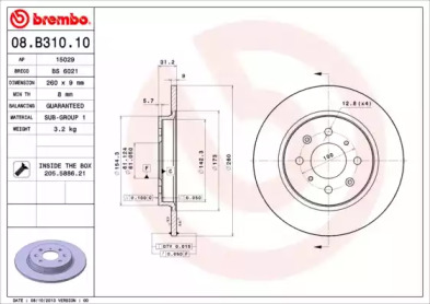Тормозной диск BREMBO для HONDA INSIGHT (ZE_) 1.3 Hybrid (ZE28, ZE2)