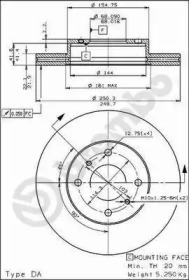 Тормозной диск BREMBO для NISSAN BLUEBIRD Station Wagon (WU11) 2.0 D