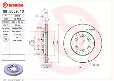 Тормозной диск BREMBO для NISSAN PICK UP (D21) 2.5 D