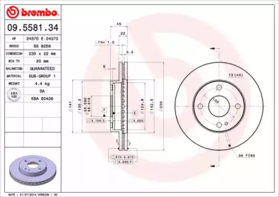 Тормозной диск BREMBO для MAZDA 323 S IV (BG) 1.3 16V