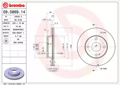 Тормозной диск BREMBO для MAZDA 323 S IV (BG) 1.3 16V