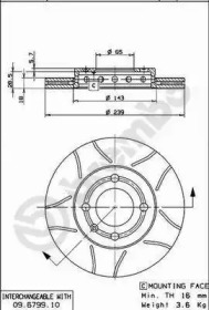 Тормозной диск BREMBO для VW POLO (6N1) 64 1.9 D