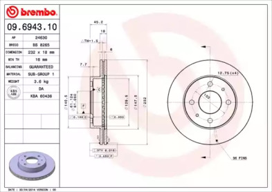 Дисковой тормозной механизм BREMBO для NISSAN ALMERA I (N15) 1.4 GX,LX
