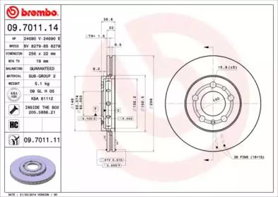 Тормозной диск BREMBO для VW POLO (6R, 6C) 1.2 TSI