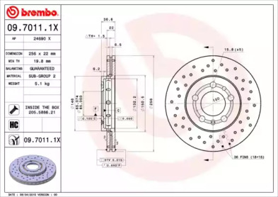 Тормозной диск BREMBO для VW POLO (6R, 6C) 1.2 TSI
