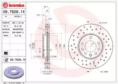 Тормозной диск BREMBO для CHEVROLET ZAFIRA (F75) 2.0
