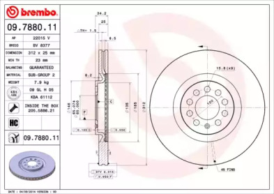 Тормозной диск BREMBO для VW BORA Variant (1J6) 2.8 V6 4motion