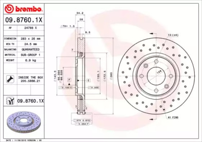Тормозной диск BREMBO для PEUGEOT 207 CC (WD_) 1.6 16V Turbo