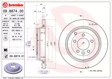 Тормозной диск BREMBO для LAND ROVER DISCOVERY III (L319) 4.0 V6 4x4