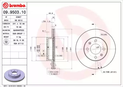 Тормозной диск BREMBO для KIA PICANTO (BA) 1.0