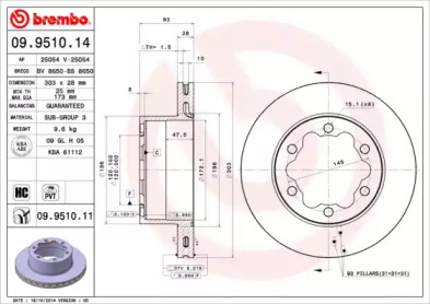 Тормозной диск BREMBO для VW CRAFTER 30-50 c бортовой платформой/ходовая часть (2F_) 2.0 TDI