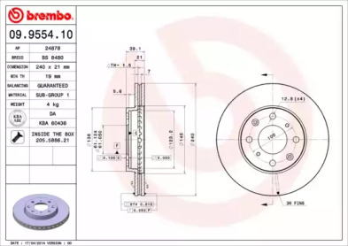 Дисковой тормозной механизм BREMBO для HONDA JAZZ II (GD_, GE3, GE2) 1.2 i-DSI (GD5, GE2)