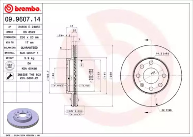 Тормозной диск BREMBO для OPEL KADETT E Кабриолет (43B_) 1.6 i