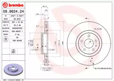 Тормозной диск BREMBO для ALFA ROMEO 164 (164_) 2.5 TD (164.K2A, 164.K2B)