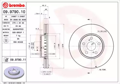 Тормозной диск BREMBO для TOYOTA AVENSIS (_T22_) 1.8 VVT-i (ZZT221_)